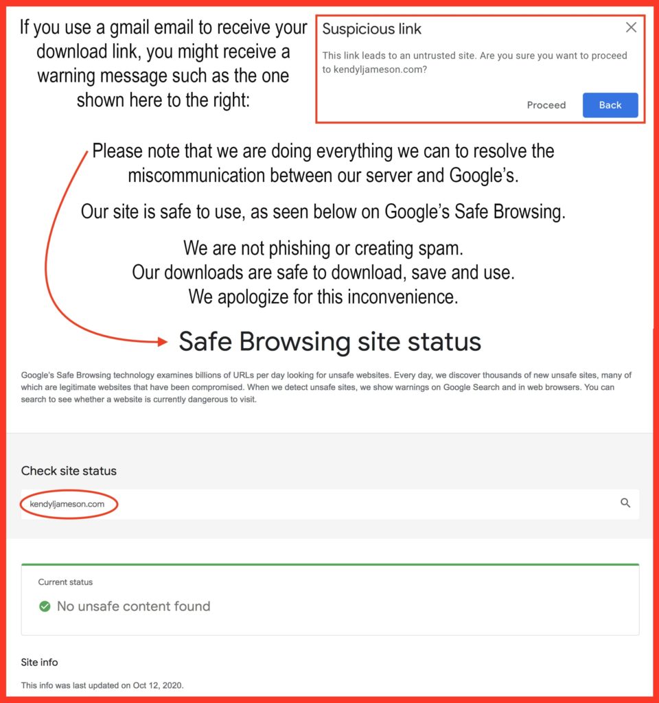 Suspicious Link Warning on download emails to gmail email addresses are not suspicious or dangerous